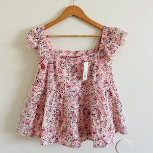 Tiered embroidered babydoll blouse